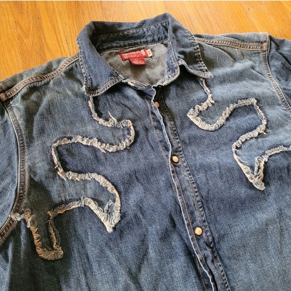 Vintage Y2K Guess Jeans Wood Snap Denim Western Shirt Size Small Cowboy Cowgirl